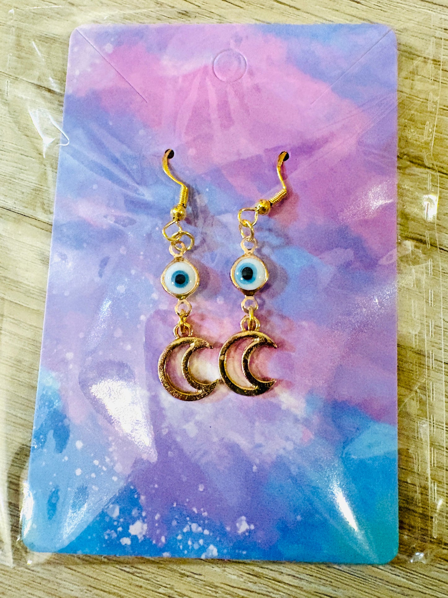 Evil Eye Protection Moon Earrings