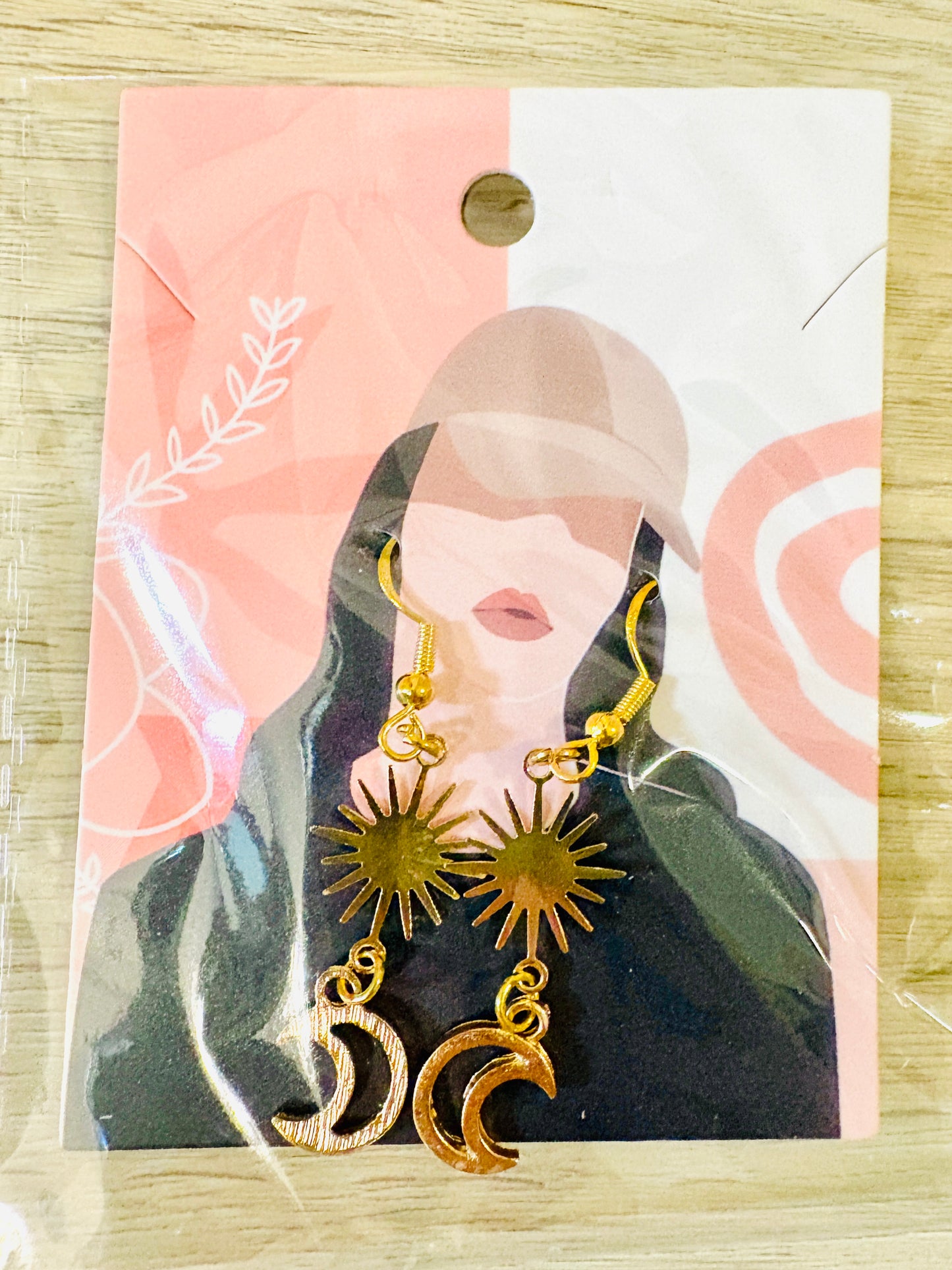 Golden Sun & Crescent Moon Earrings