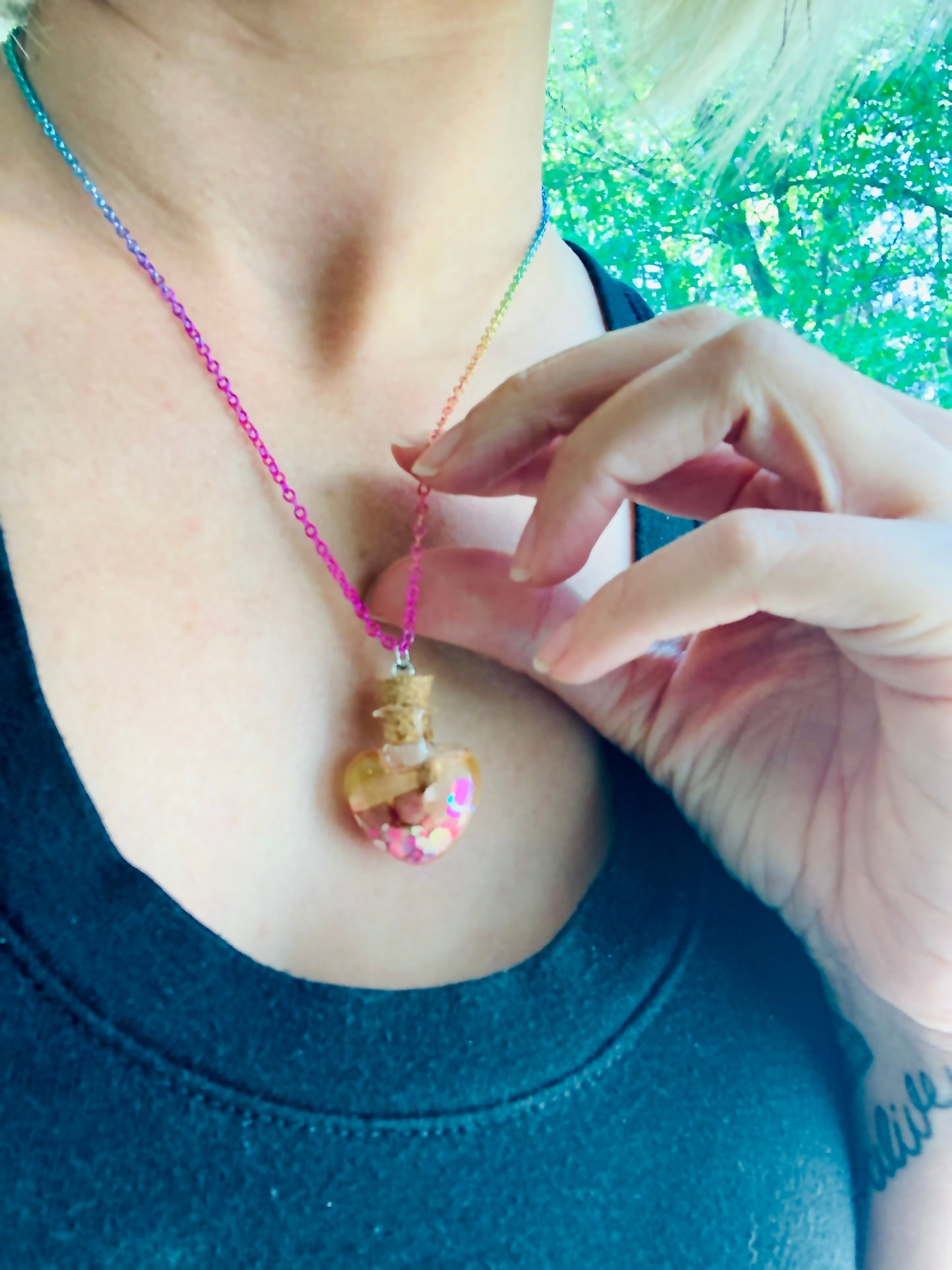 Spell Jar Necklace: Rainbow Heartsong for Love & Acceptance