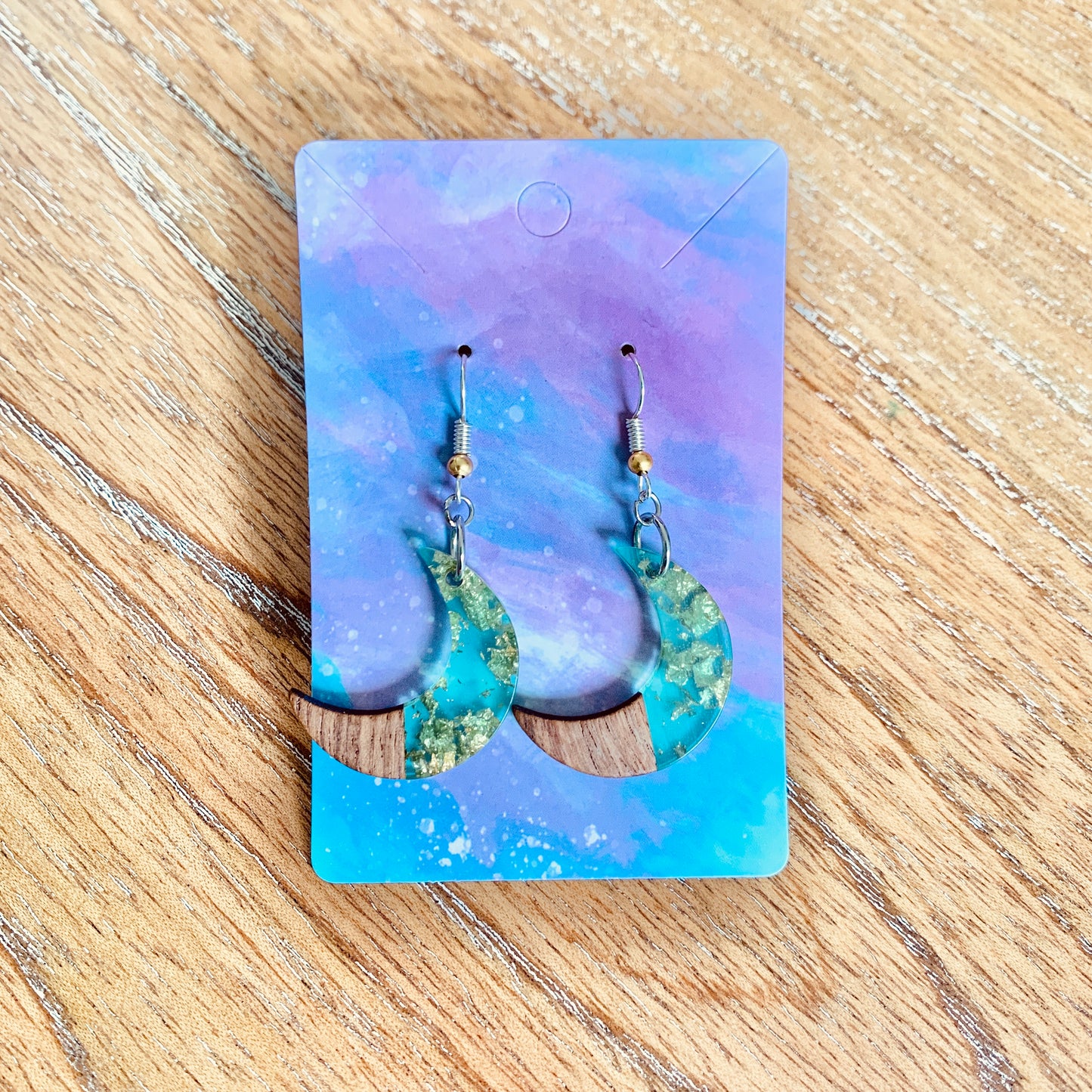 Earrings: Wood & Resin Moons